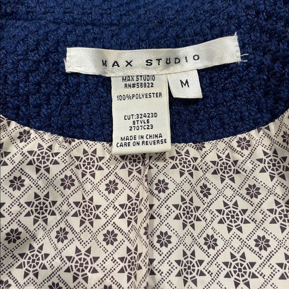 Max Studio Patch Pocket Weave Blazer Jacket Women’s Gold Button Blue Medium - Picture 9 of 9
